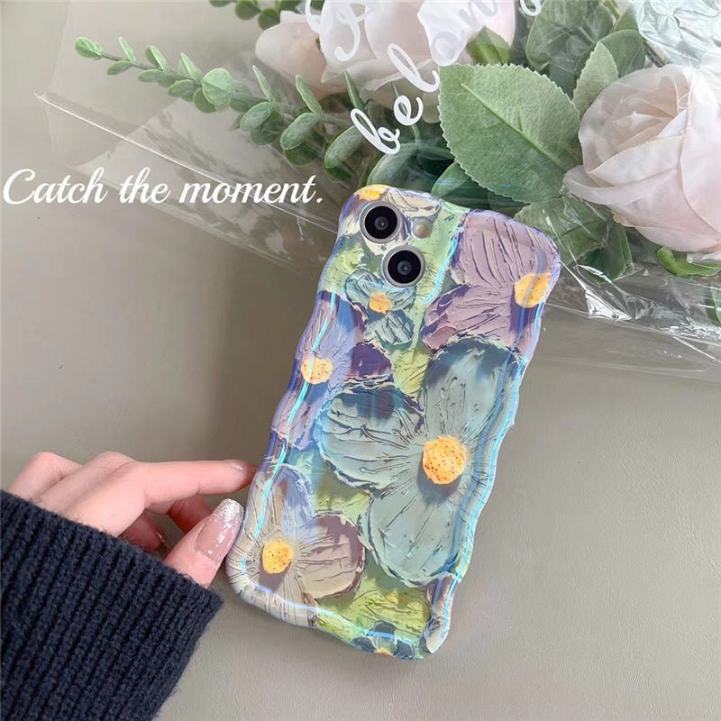 iPhone Blu-ray Flowers Shockproof Case For 13 12 13pro 14pro 13 Pro Max