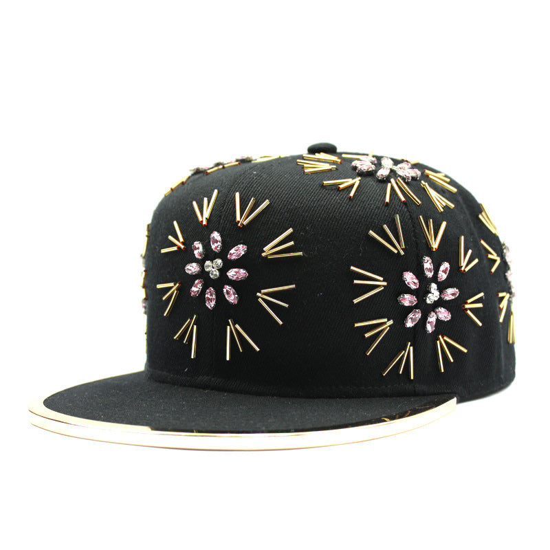 Men's Fireworks Colorful Crystals Metal Edging Hiphop Performance Peaked Cap