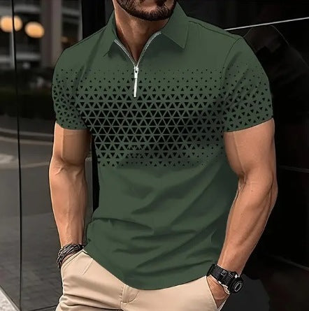 Men's Zipper 3D Digital Short-sleeved T-shirt