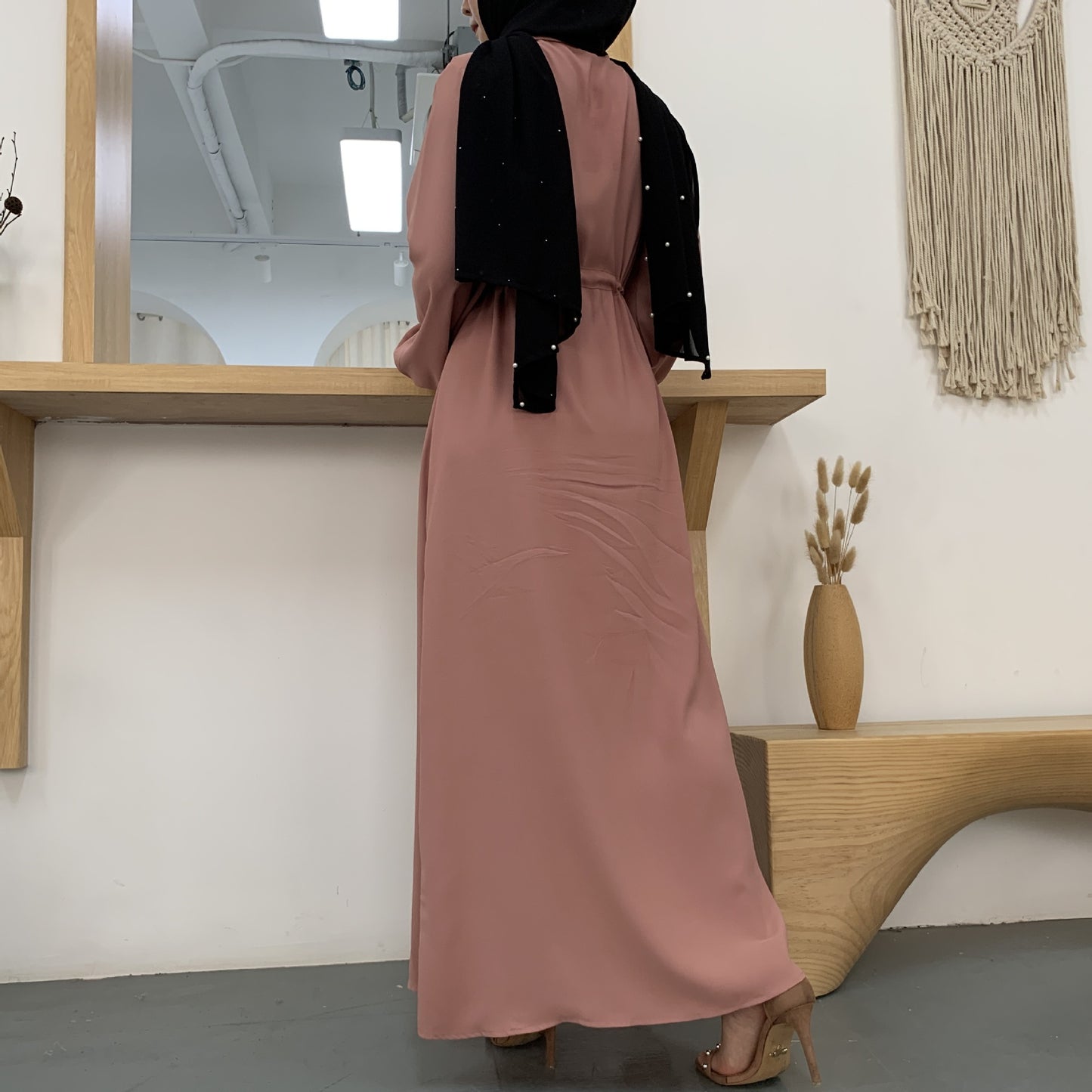 Lapel Solid Color Full Button Slim Dress Llong Skirt