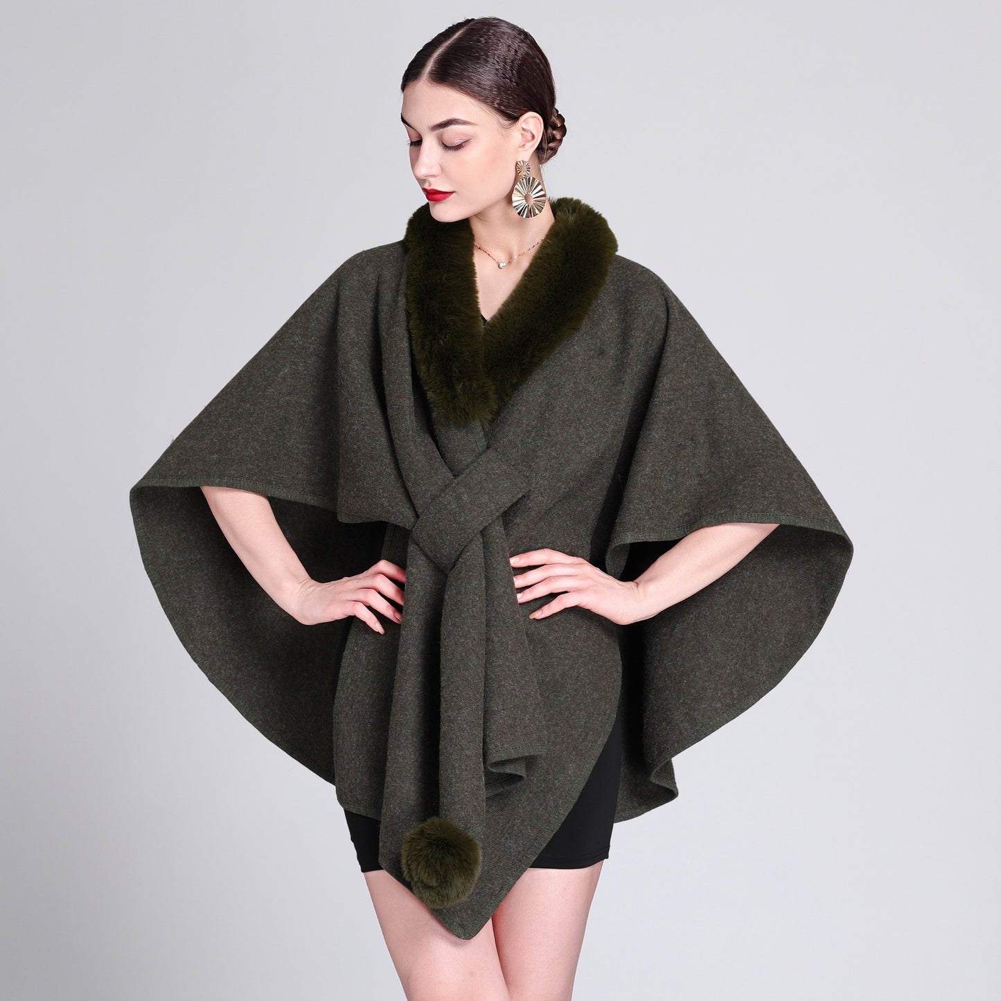 Rabbit Fur Collar Cape And Shawl Female