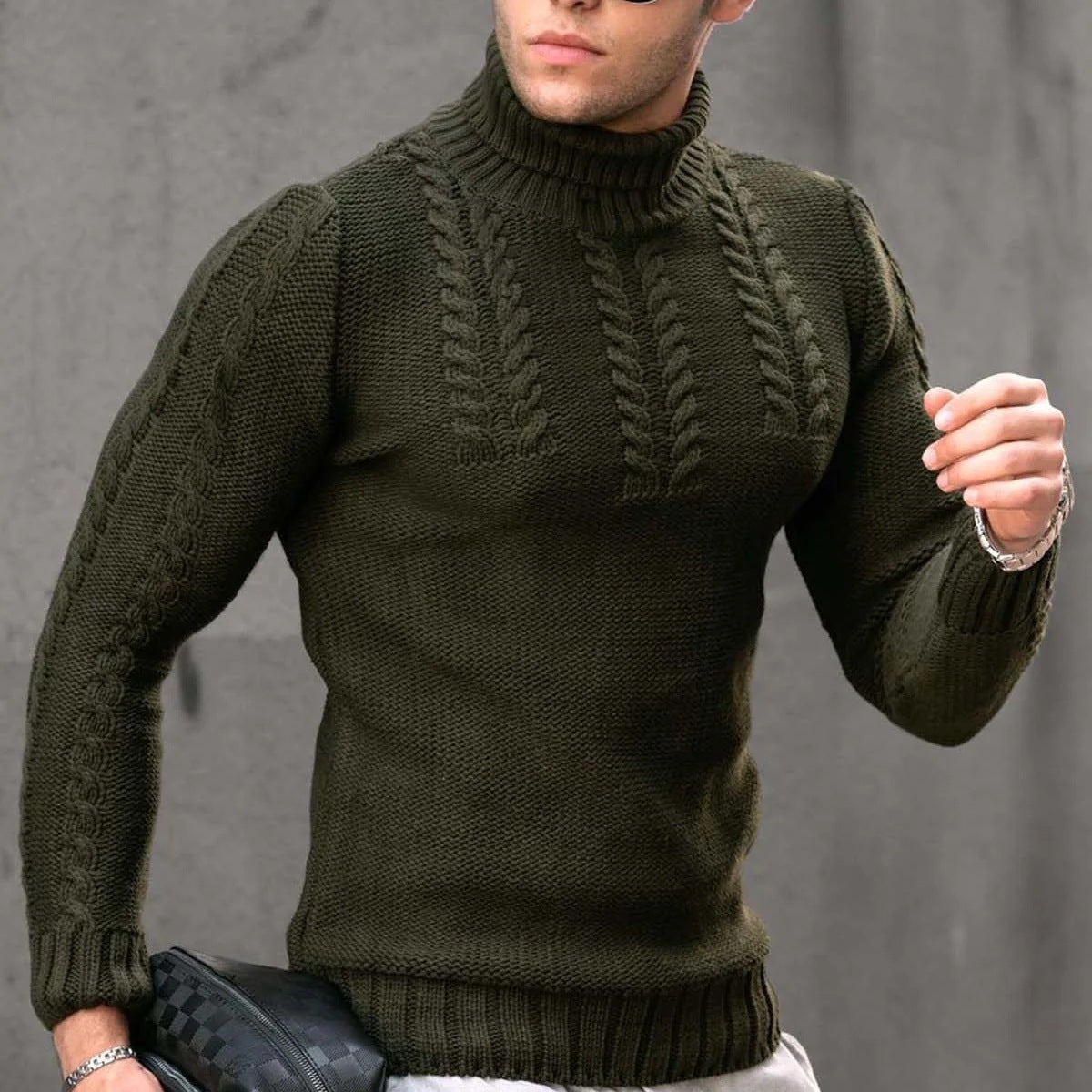 Men's Turtleneck Twisted Long-sleeved Sweater Thermal Head Cover