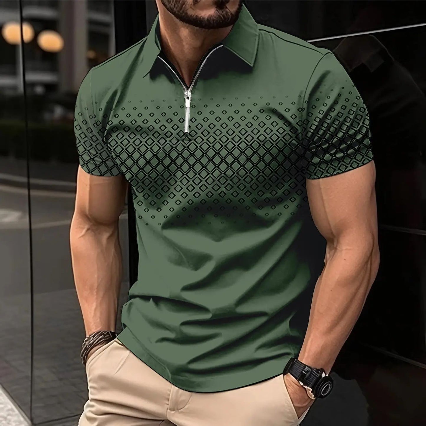 Men's Zipper 3D Digital Short-sleeved T-shirt