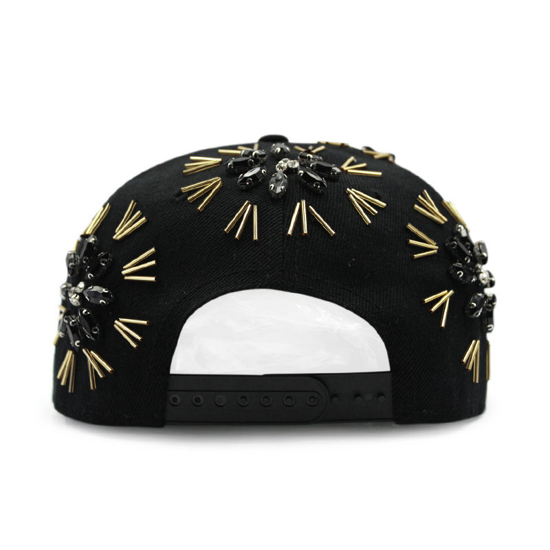 Men's Fireworks Colorful Crystals Metal Edging Hiphop Performance Peaked Cap