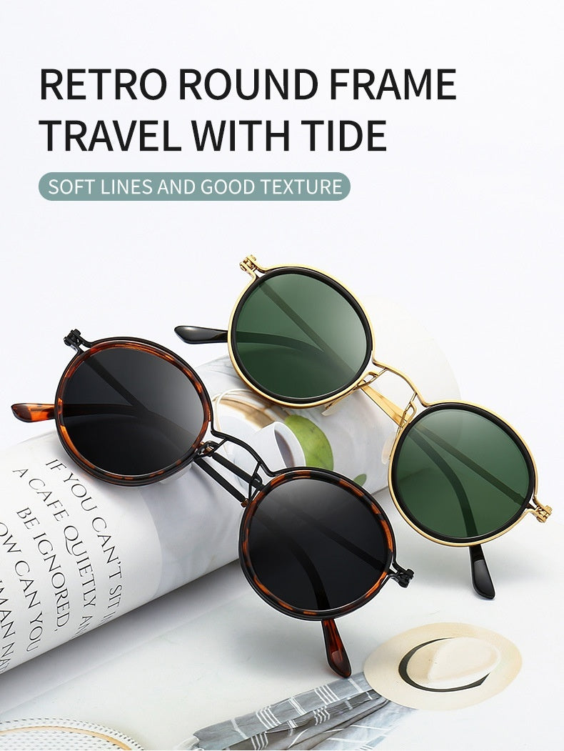 Sunscreen Retro Style Round Frame Metal Sunglasses