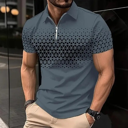 Men's Zipper 3D Digital Short-sleeved T-shirt