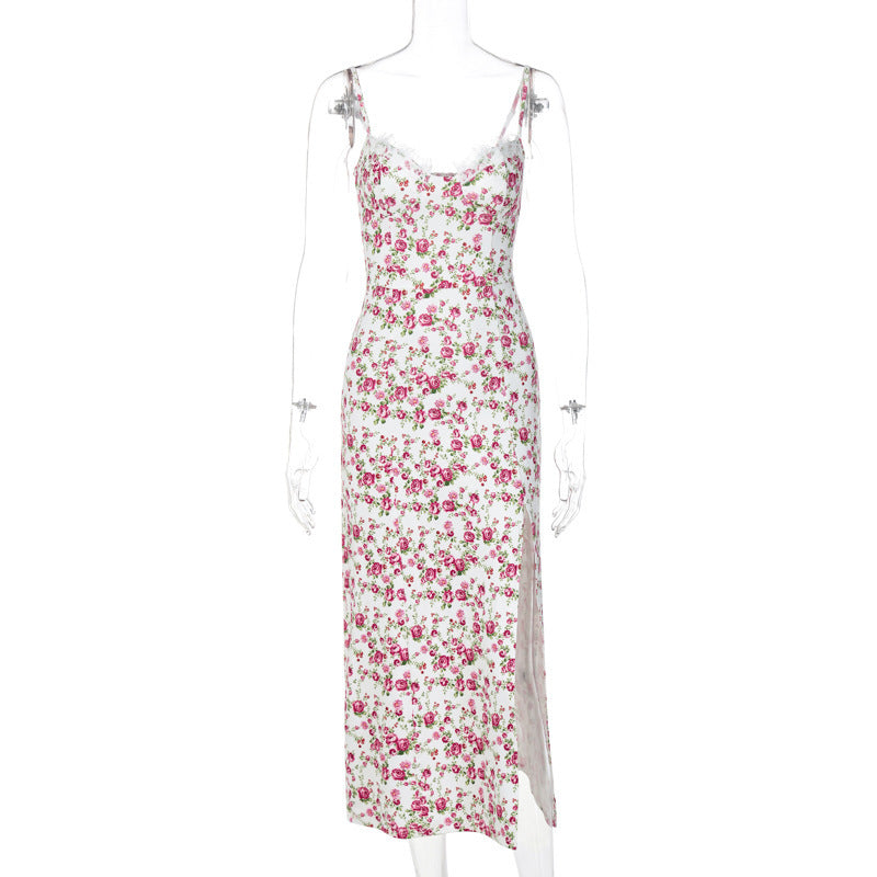 Lace Flowers Print Long Dress Womens