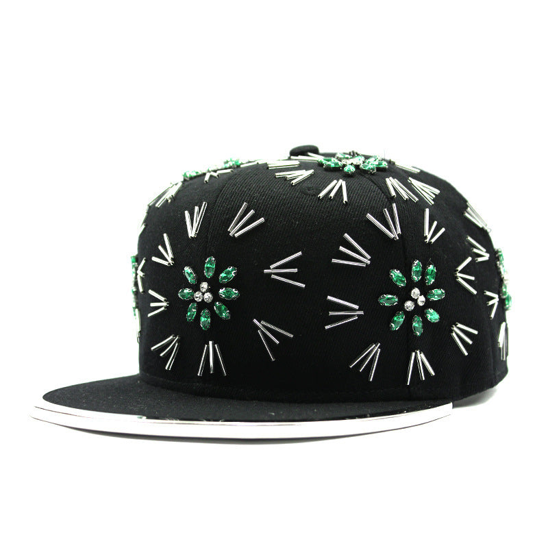 Men's Fireworks Colorful Crystals Metal Edging Hiphop Performance Peaked Cap