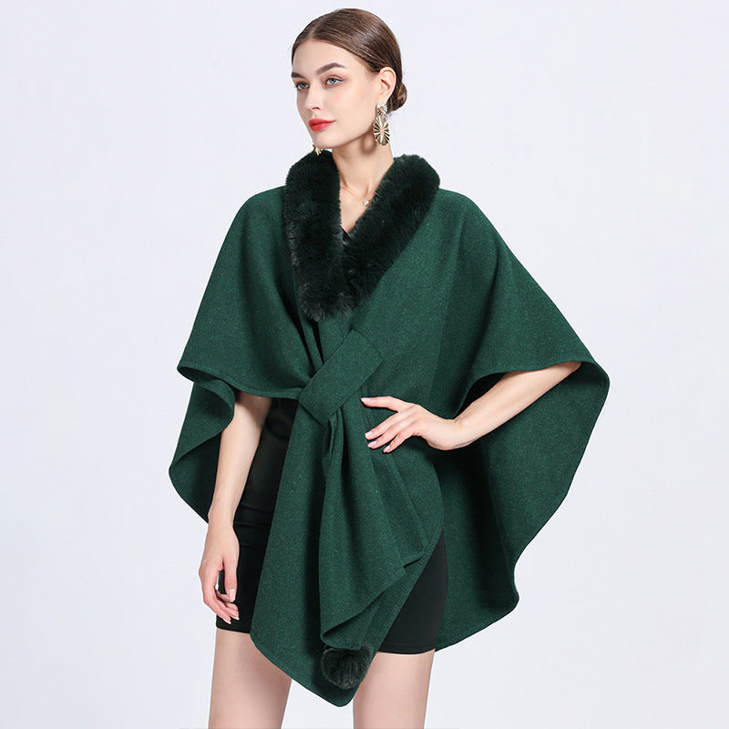 Rabbit Fur Collar Cape And Shawl Female