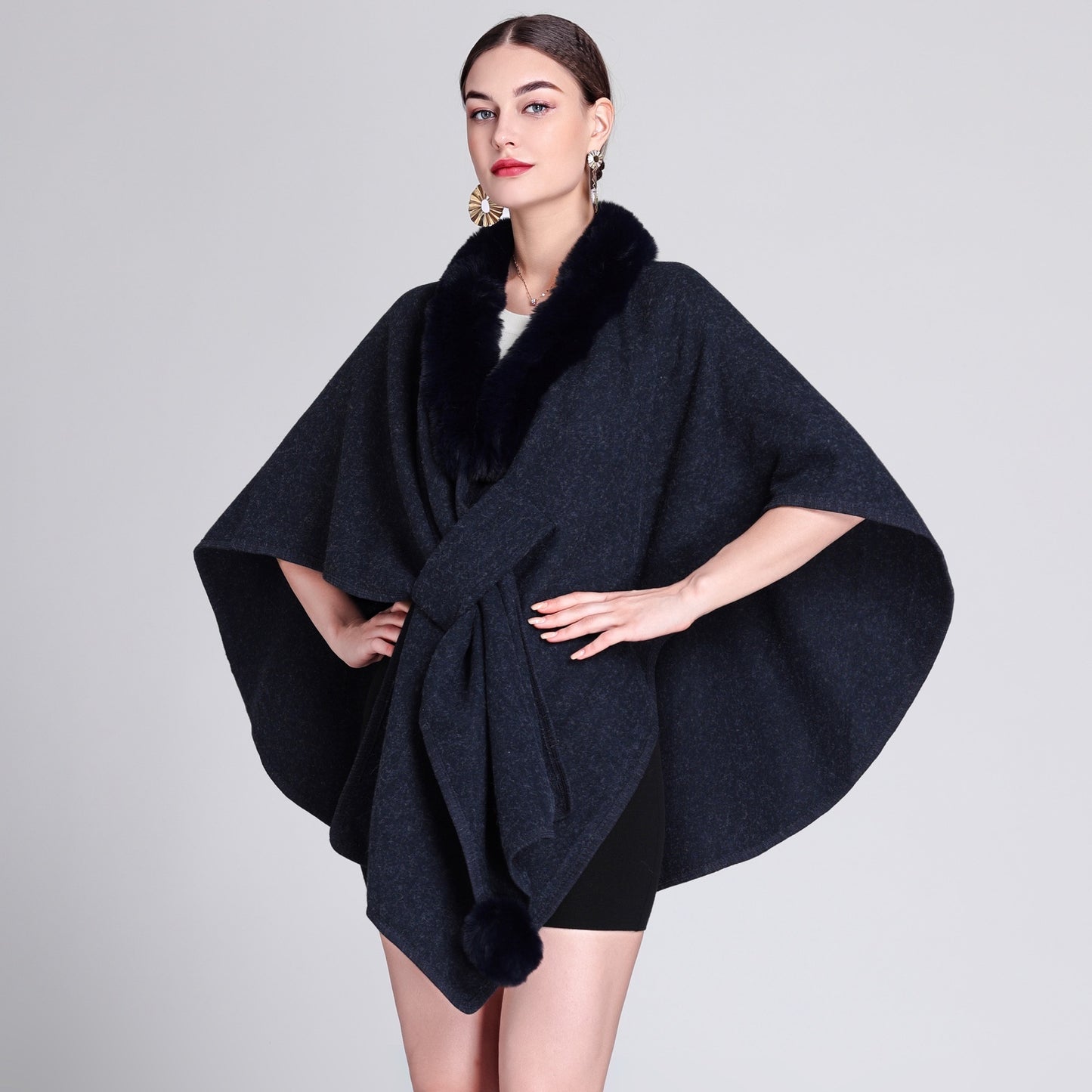 Rabbit Fur Collar Cape And Shawl Female