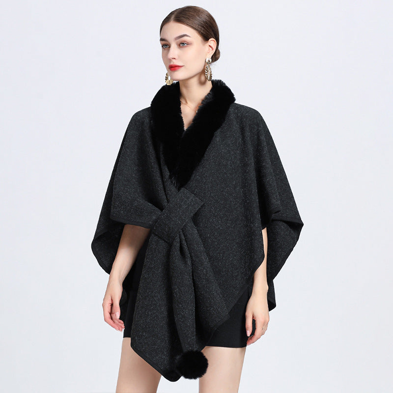 Rabbit Fur Collar Cape And Shawl Female