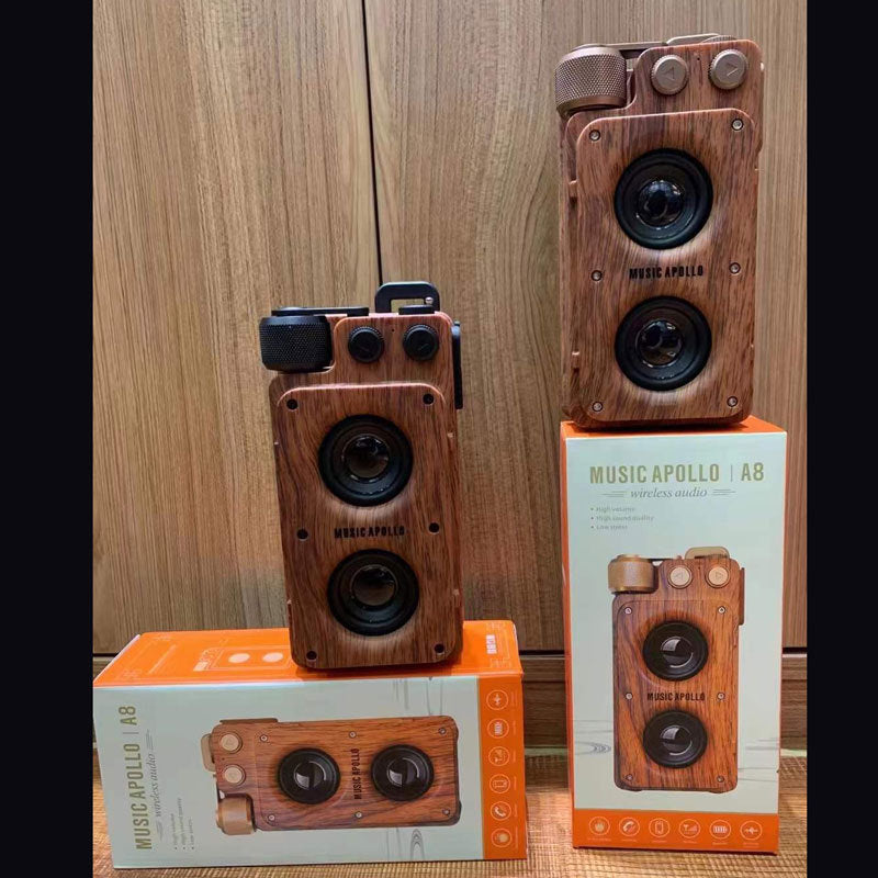 A8 Wood Grain Creative Wireless Dual Speaker Plug-in Card Bluetooth Speaker