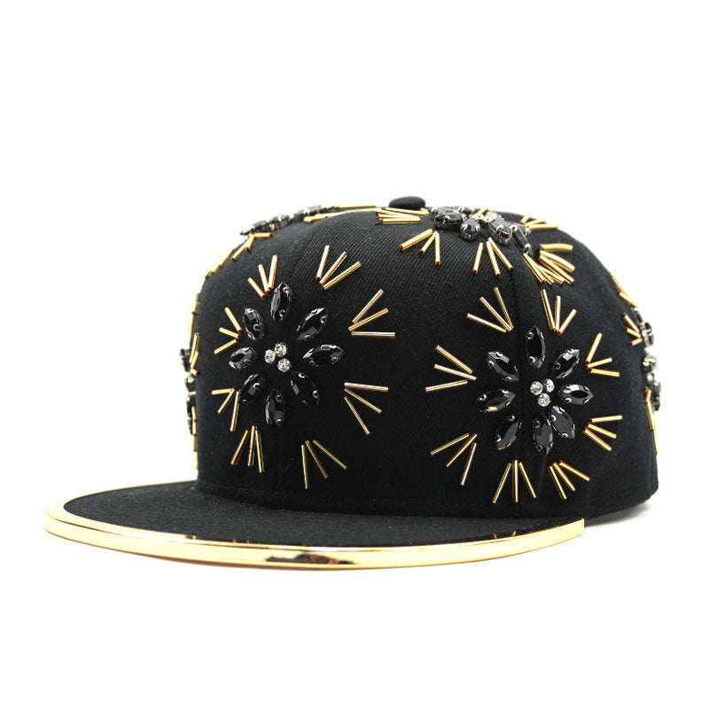 Men's Fireworks Colorful Crystals Metal Edging Hiphop Performance Peaked Cap