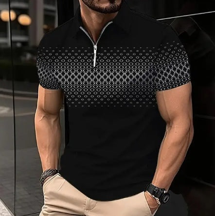 Men's Zipper 3D Digital Short-sleeved T-shirt