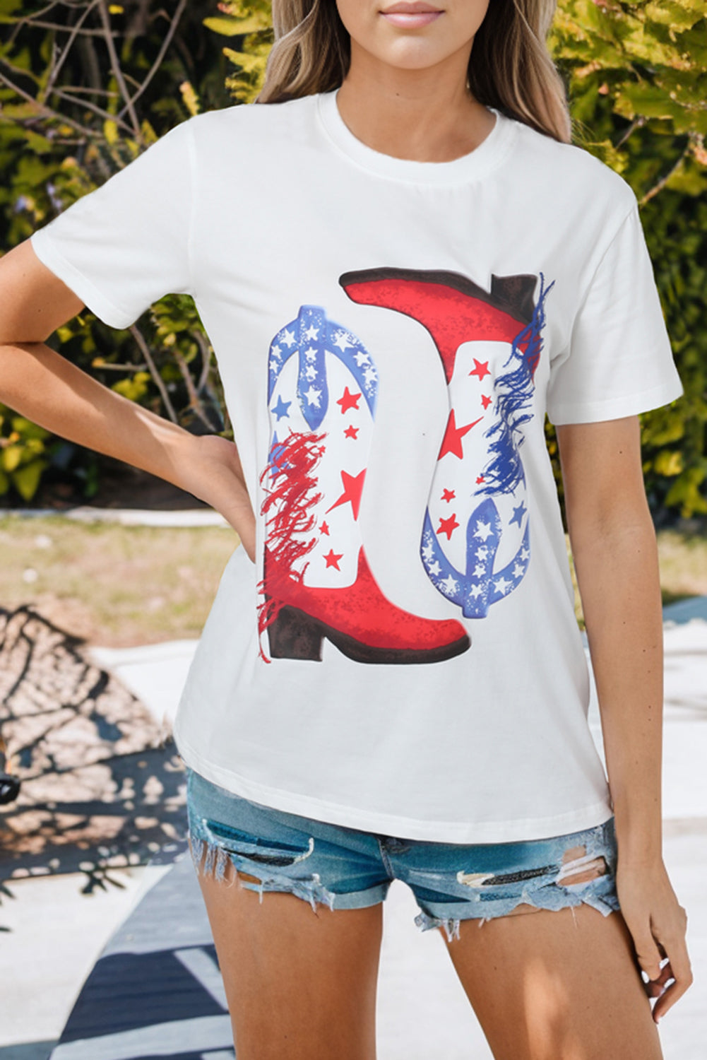 White American Flag Boots Pattern Graphic Tee