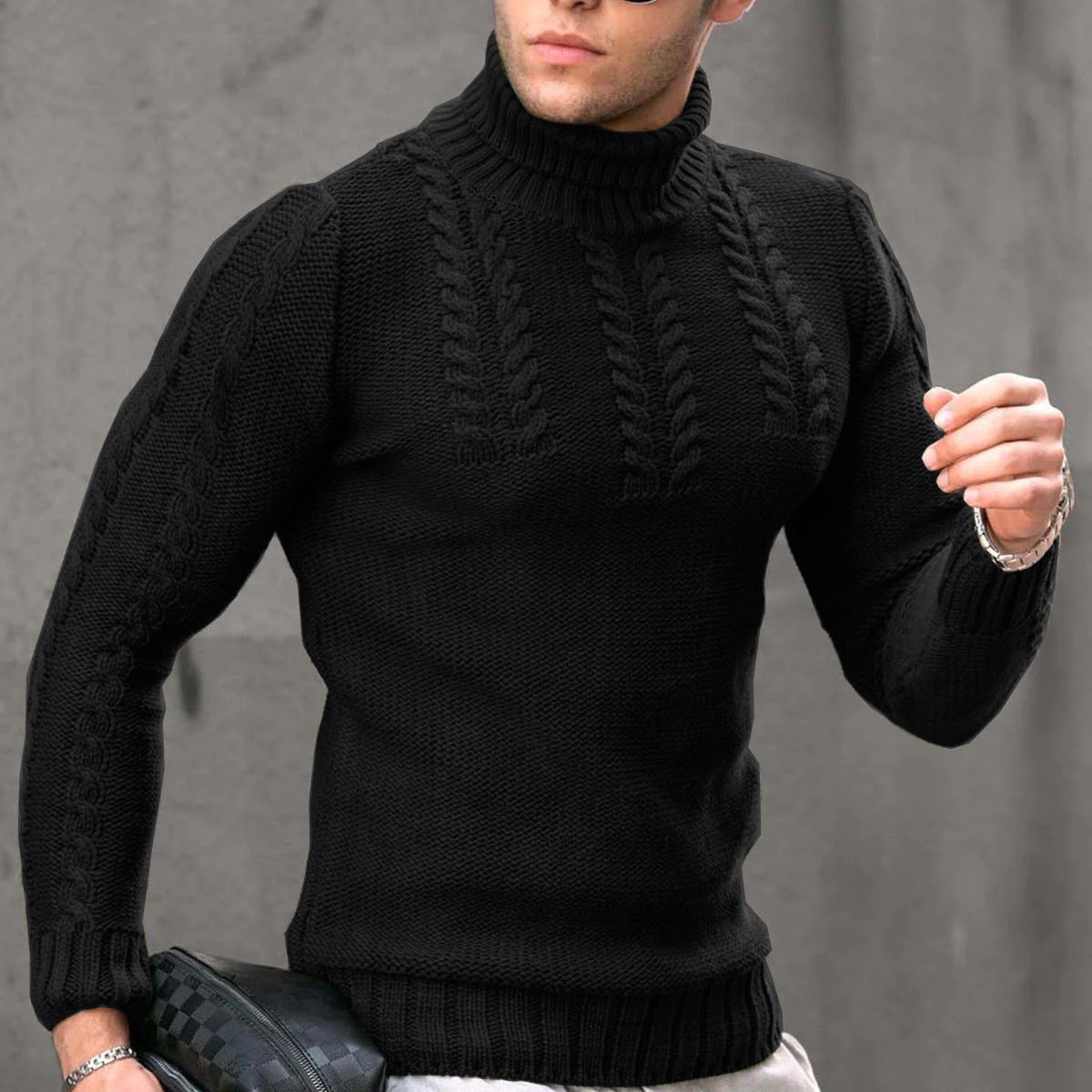 Men's Turtleneck Twisted Long-sleeved Sweater Thermal Head Cover