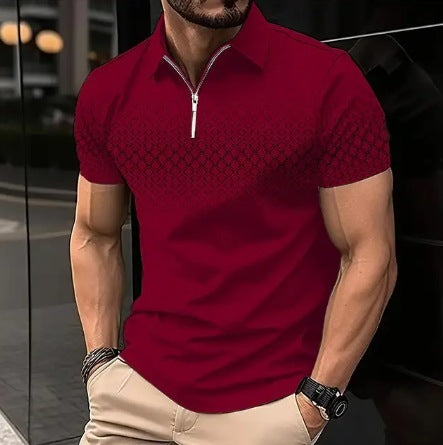 Men's Zipper 3D Digital Short-sleeved T-shirt