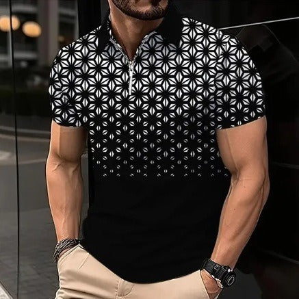 Men's Zipper 3D Digital Short-sleeved T-shirt