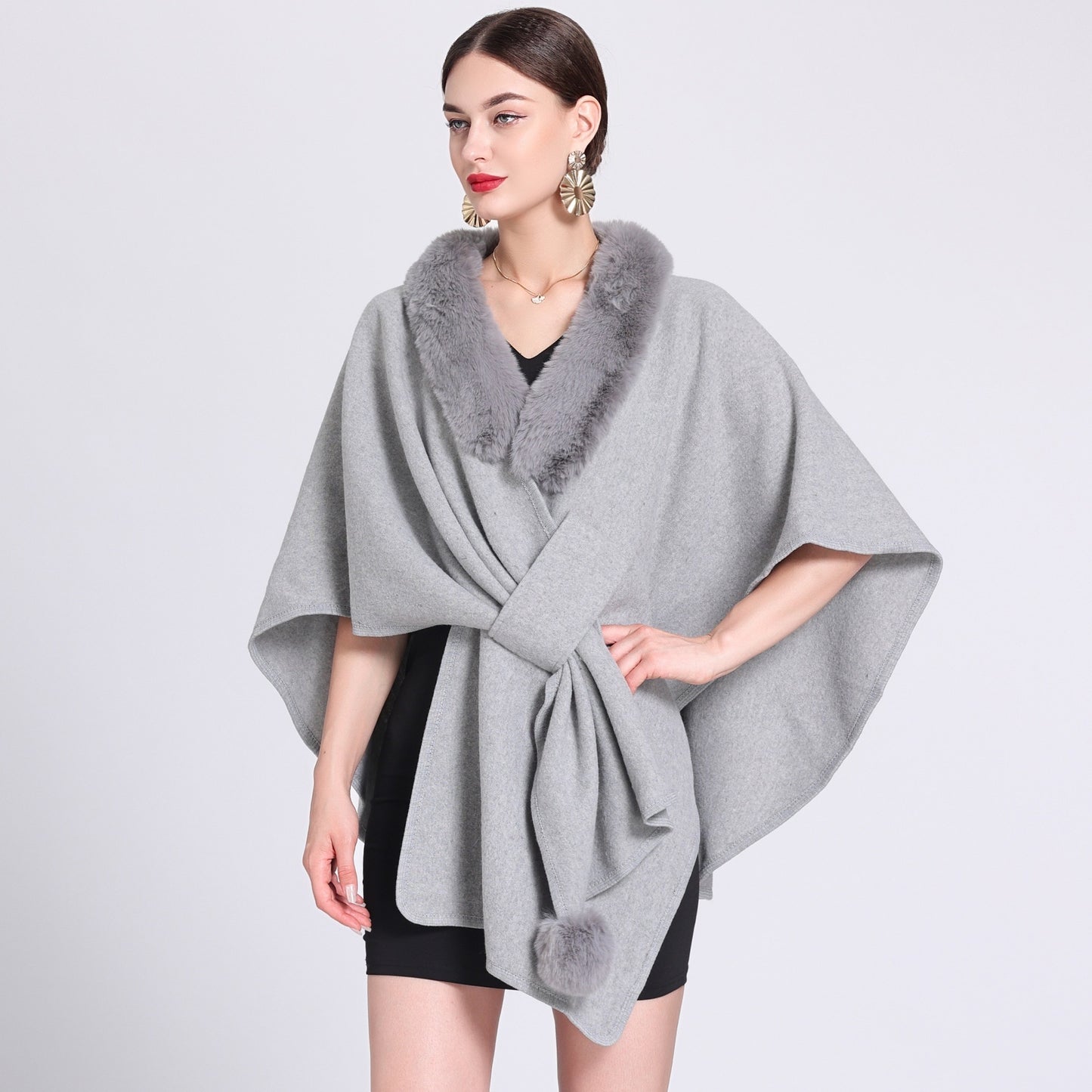 Rabbit Fur Collar Cape And Shawl Female