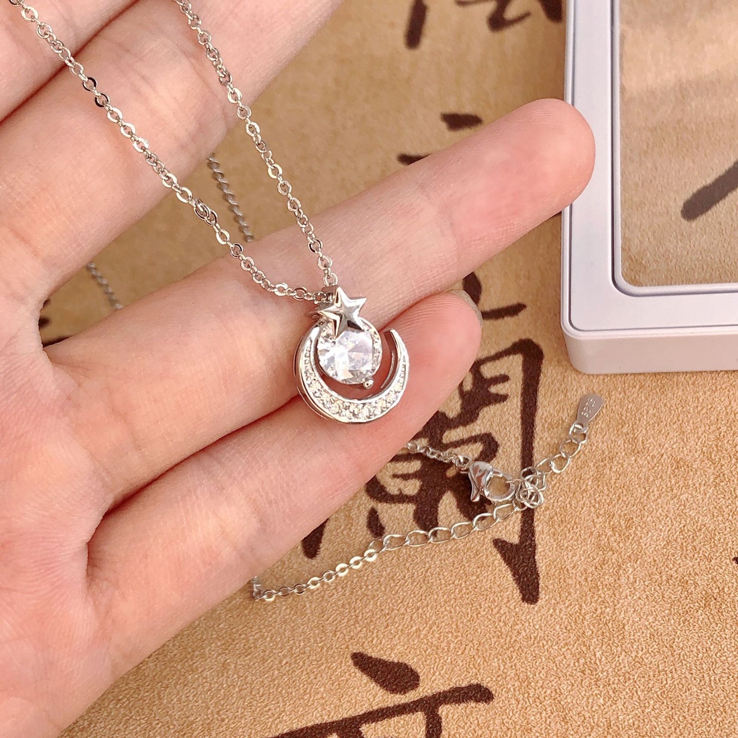 Shining Zircon Star Moon Necklace Women's Full Diamond