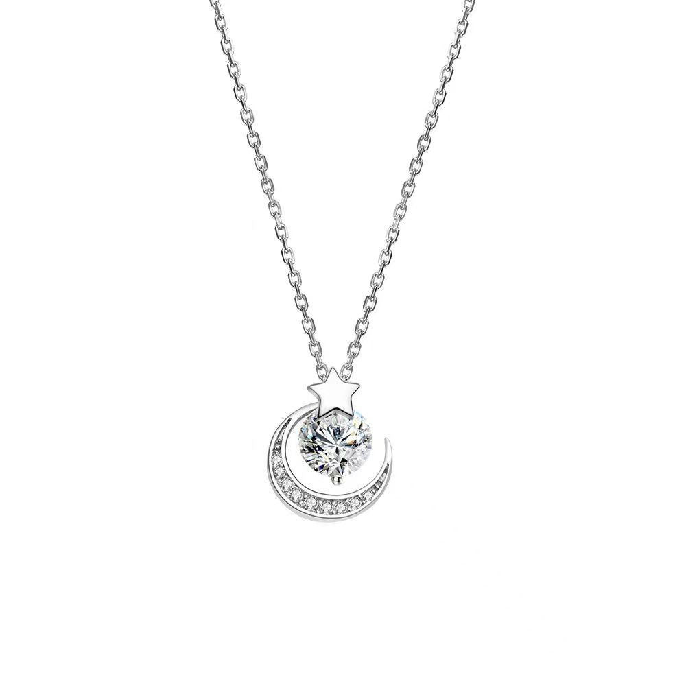 Shining Zircon Star Moon Necklace Women's Full Diamond