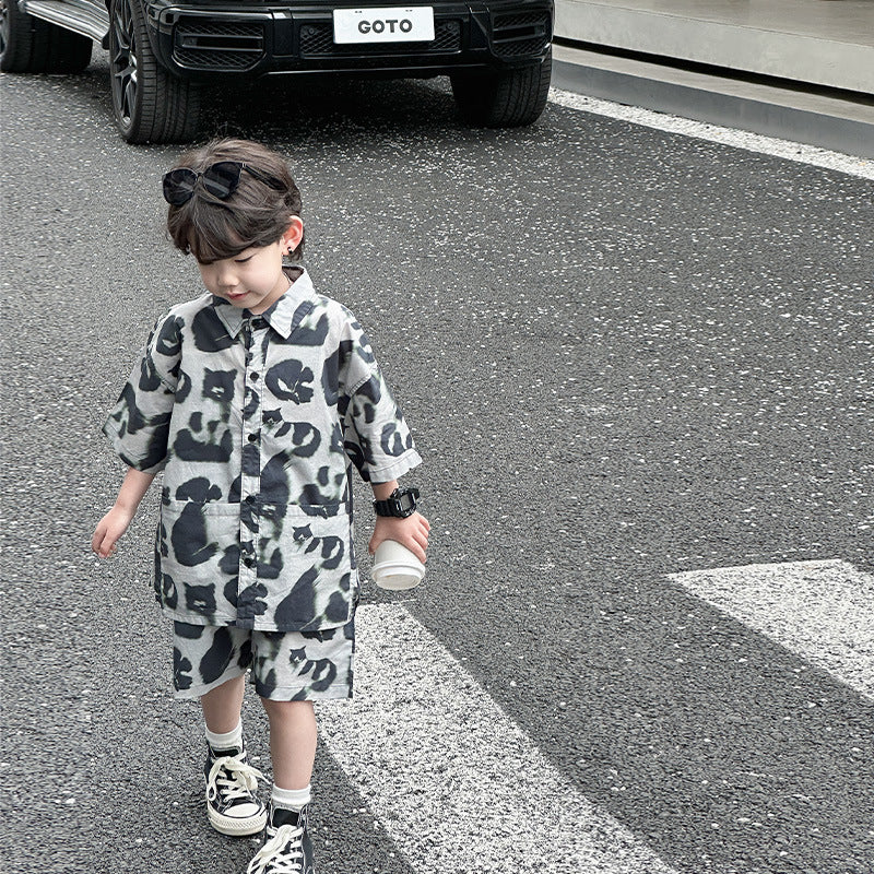 Korean Style Medium And Big Children Fashion Two-piece For Boys