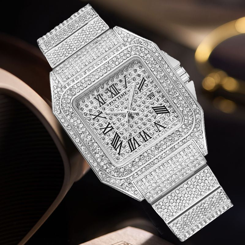 PINTIME Men's Quartz Watch Square Diamond