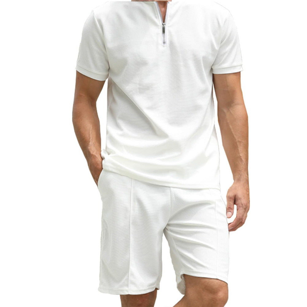 POLO Men's Zip-up Shirt Short Sleeve Crew Neck Casual Shorts Suit