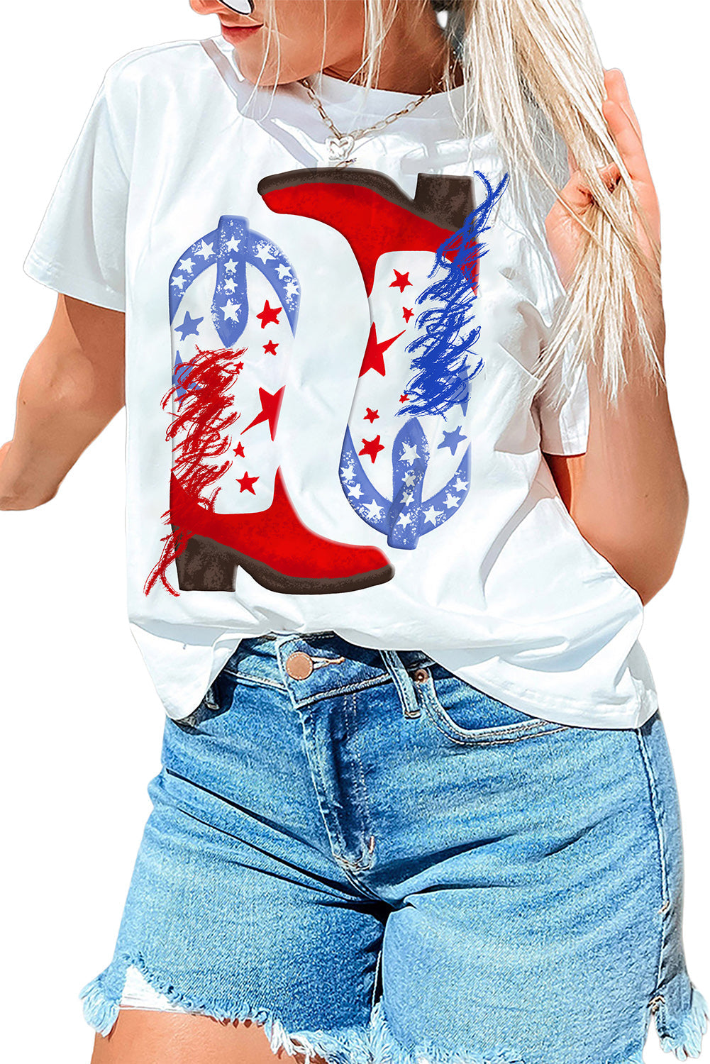 White American Flag Boots Pattern Graphic Tee