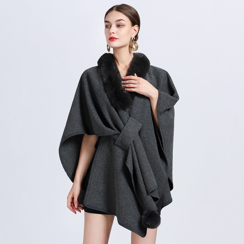 Rabbit Fur Collar Cape And Shawl Female