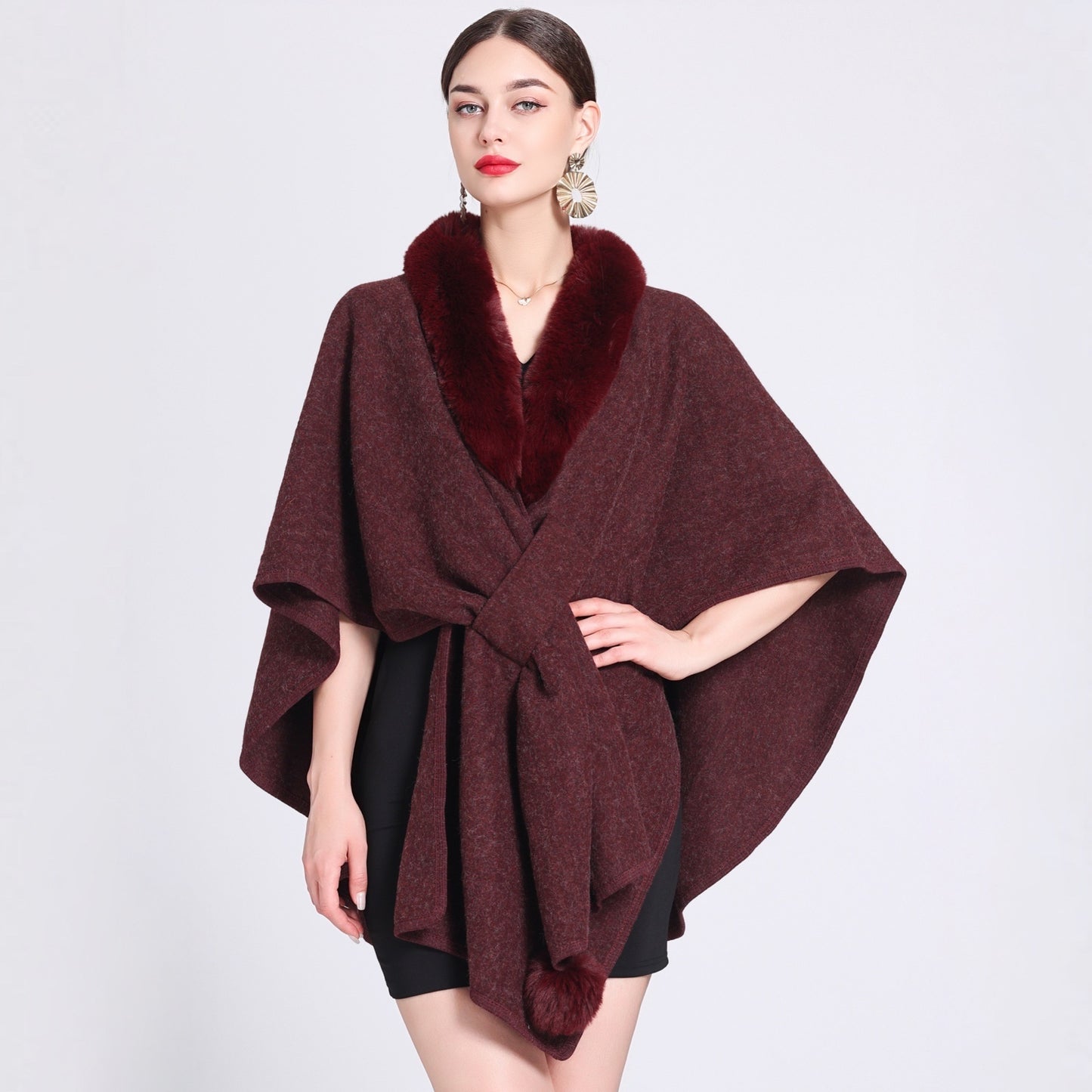 Rabbit Fur Collar Cape And Shawl Female