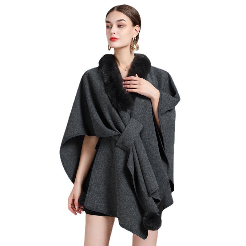 Rabbit Fur Collar Cape And Shawl Female