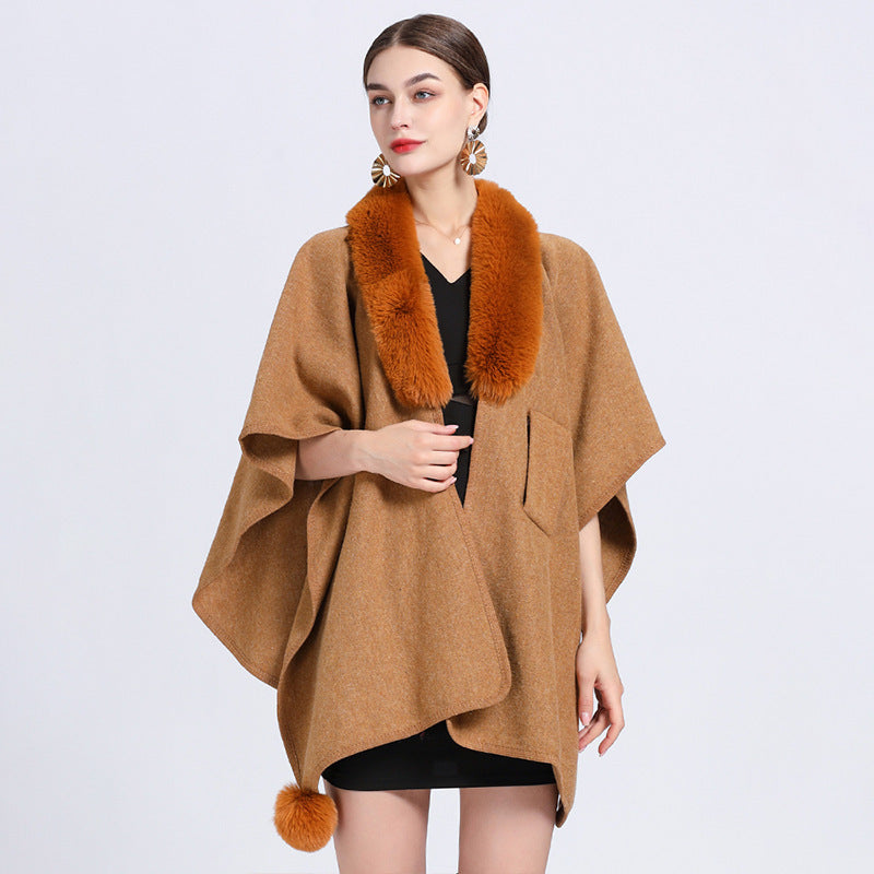 Rabbit Fur Collar Cape And Shawl Female