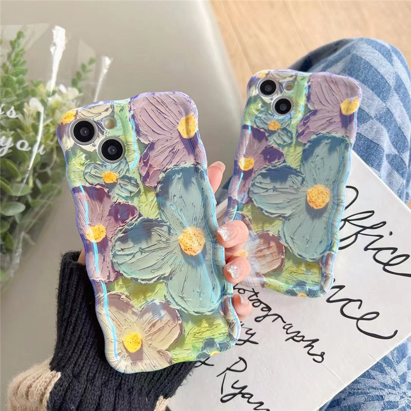 iPhone Blu-ray Flowers Shockproof Case For 13 12 13pro 14pro 13 Pro Max