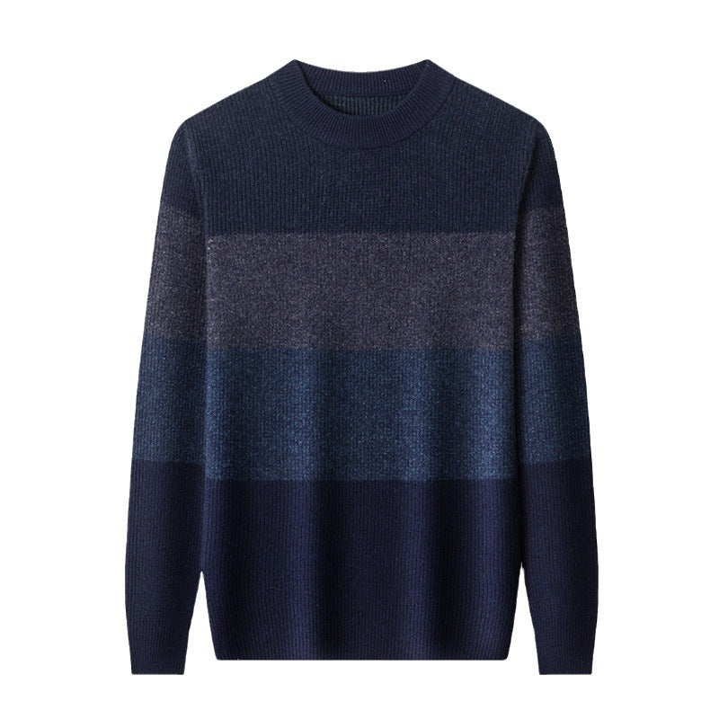 Winter Men's Thick Sweater Middle-aged Worsted High Quality Round Neck Striped Casual