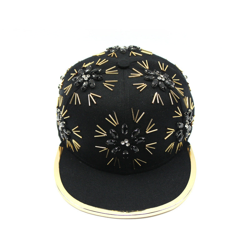 Men's Fireworks Colorful Crystals Metal Edging Hiphop Performance Peaked Cap