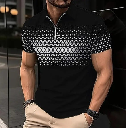 Men's Zipper 3D Digital Short-sleeved T-shirt