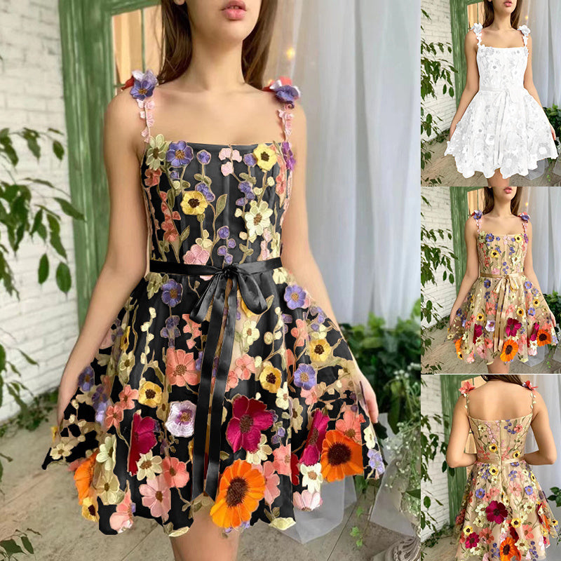 Flower Embroidery Dress Summer For Womens