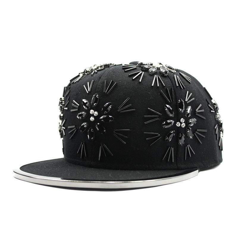 Men's Fireworks Colorful Crystals Metal Edging Hiphop Performance Peaked Cap