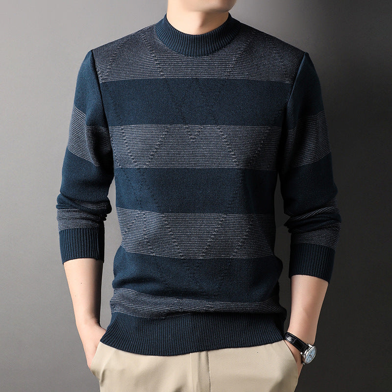 Men's Fashion Colorblock High Round Neck Knitwear Sweater