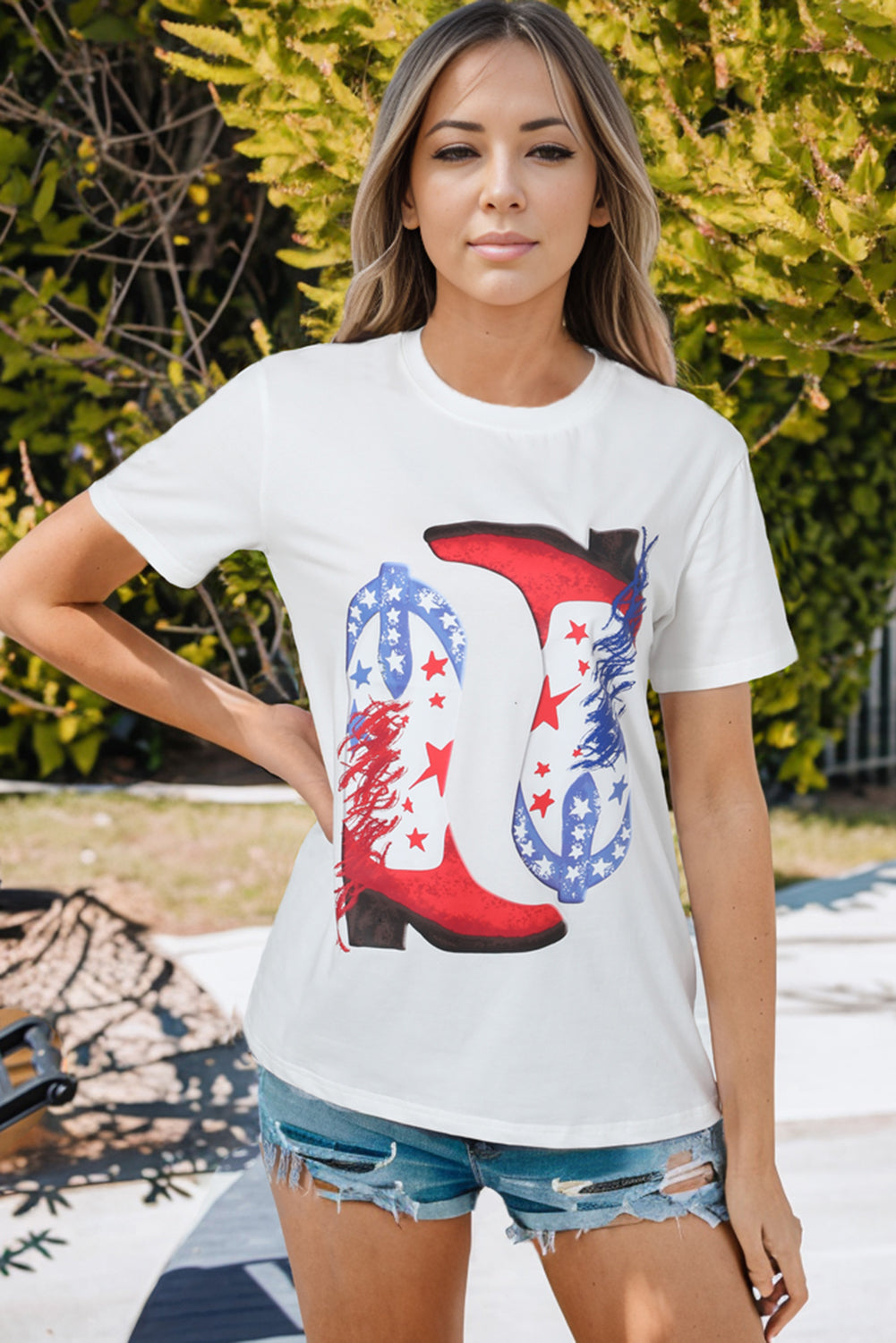 White American Flag Boots Pattern Graphic Tee