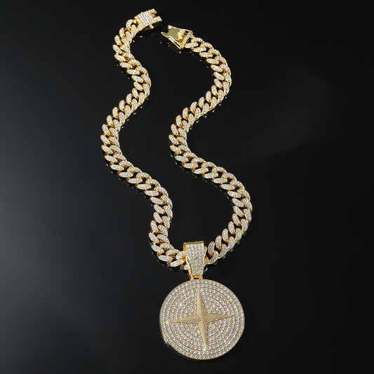 Alloy Cross Star Pendant Hip Hop Cuban Link Chain Necklace