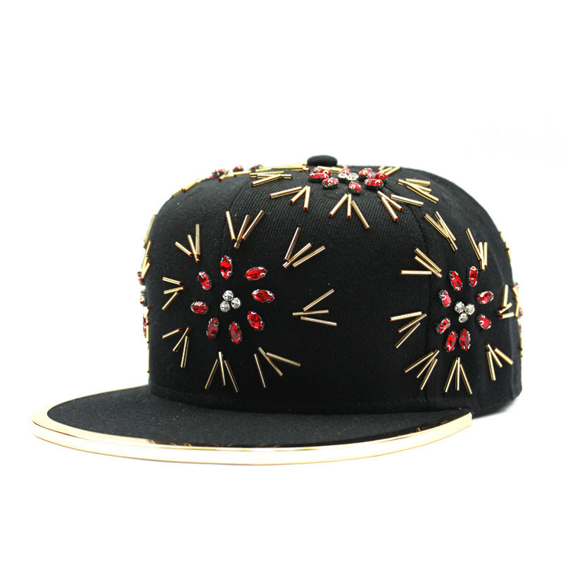 Men's Fireworks Colorful Crystals Metal Edging Hiphop Performance Peaked Cap