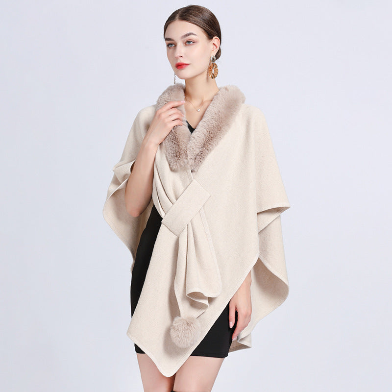 Rabbit Fur Collar Cape And Shawl Female