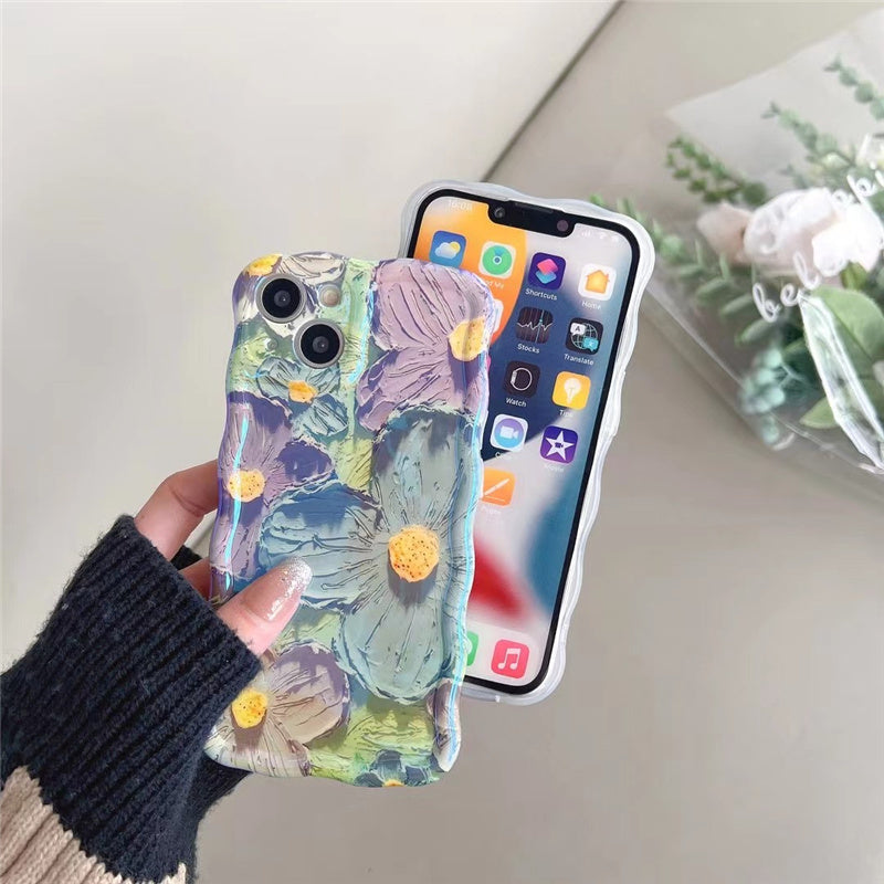 iPhone Blu-ray Flowers Shockproof Case For 13 12 13pro 14pro 13 Pro Max